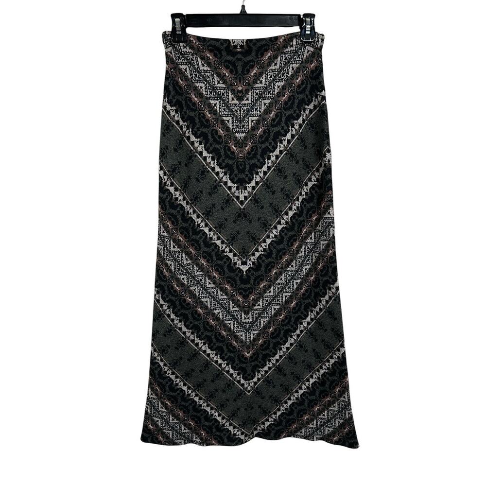 Peruvian Connection Gray Pink Mixed Print Chevron Knit Maxi Skirt Womens XS